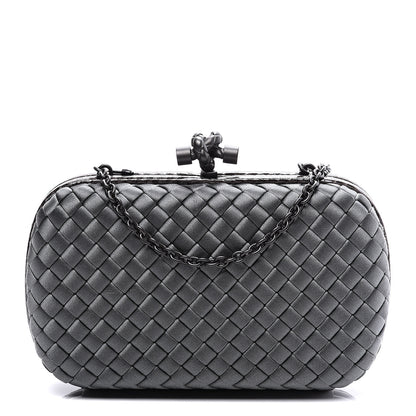 Bottega Veneta Satin Ayers Intrecciato Chain Knot Clutch Grey 1 of 8
