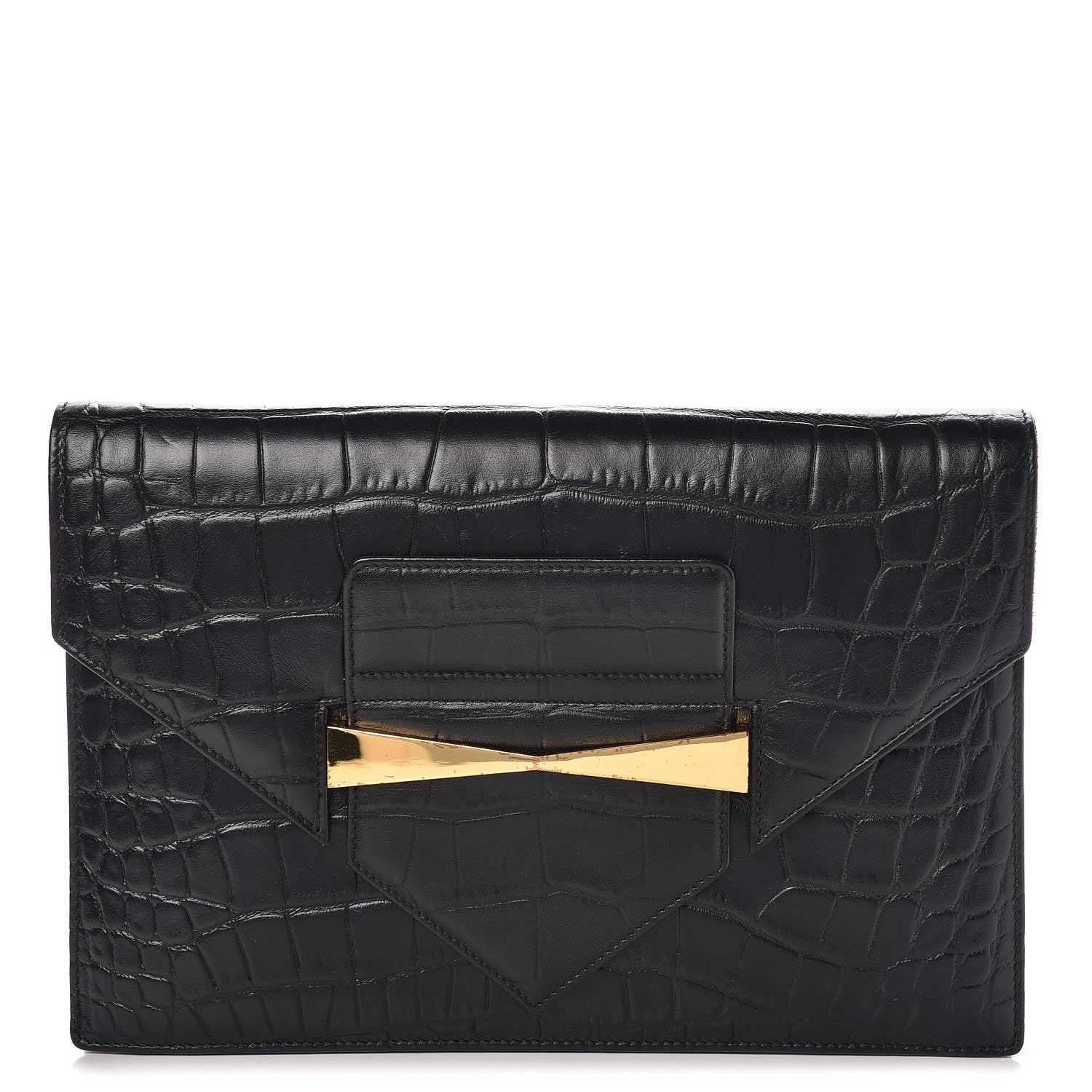 Alexander McQueen Calfskin Crocodile Embossed Large Envelope Clutch Black 1 of 8