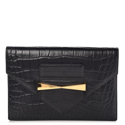 Alexander McQueen Calfskin Crocodile Embossed Large Envelope Clutch Black 1 of 8