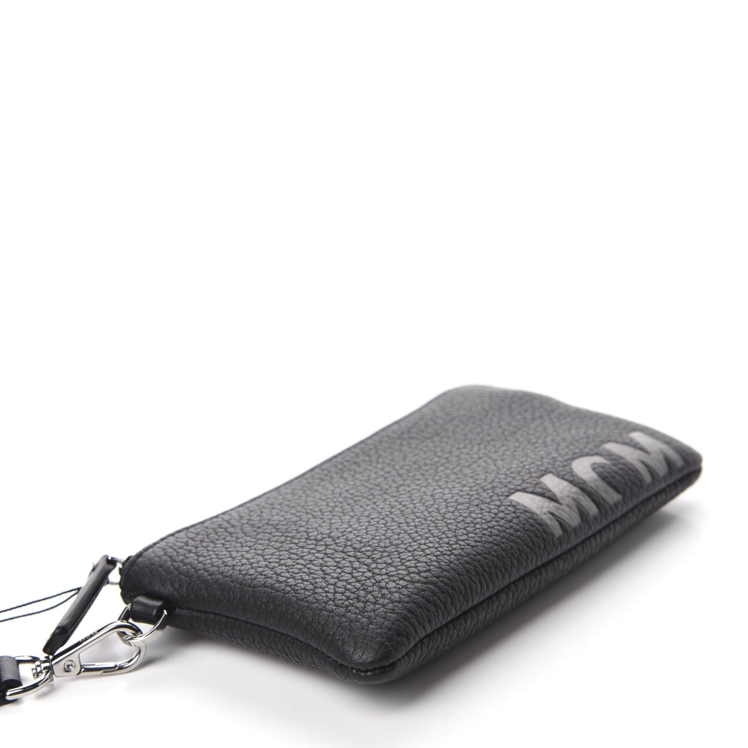 MCM Calfskin Wristlet Logo Zip Pouch Black 4 of 7