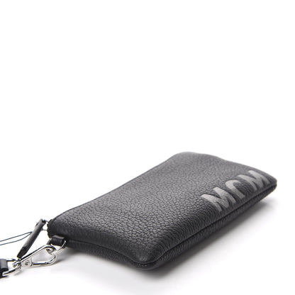 MCM Calfskin Wristlet Logo Zip Pouch Black 4 of 7