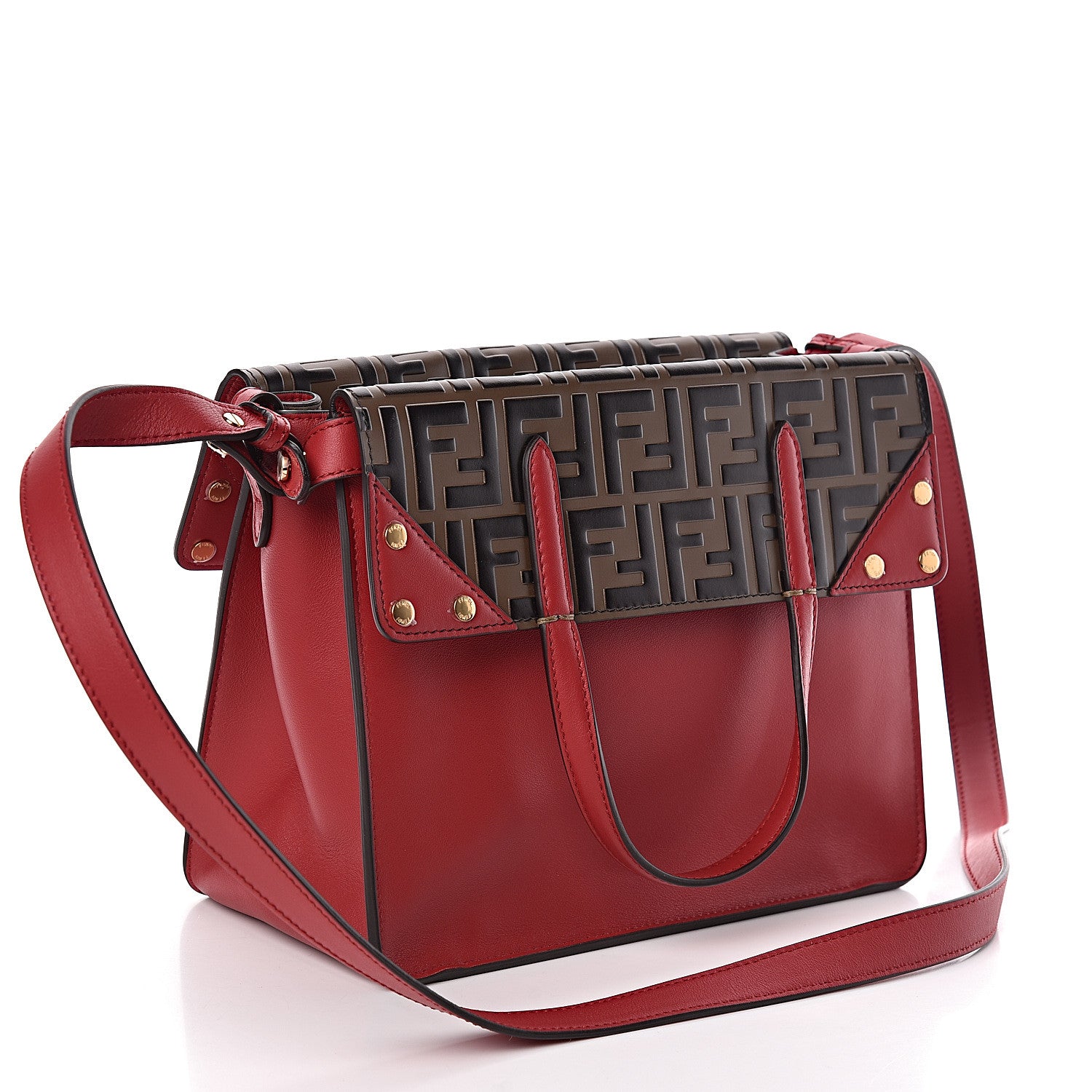 Fendi Vitello Grace Bi-Color FF 1974 Embossed Flip Tote Fragola Maya Black 4 of 10