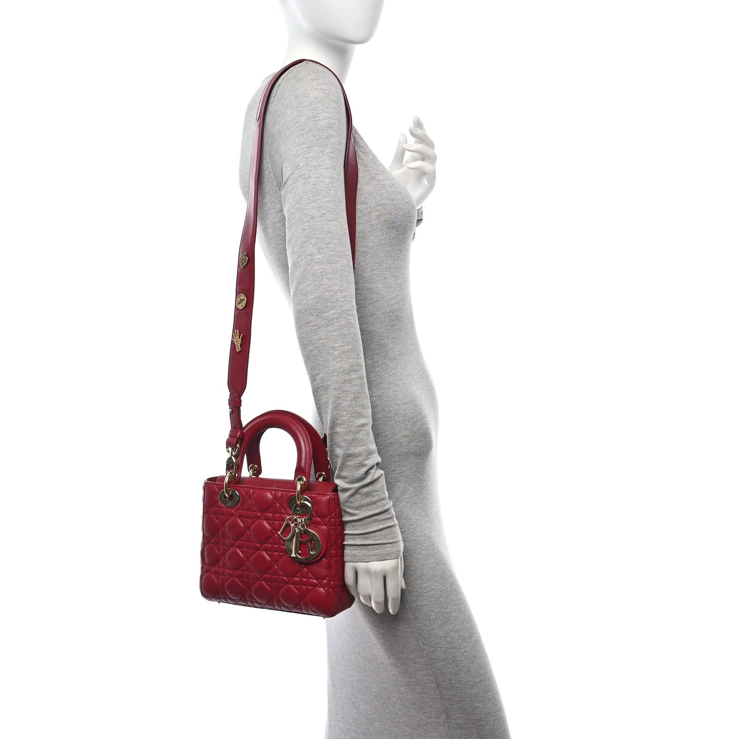 Christian Dior Lambskin Cannage Small Lucky Badges My Lady Dior Red 2 of 10