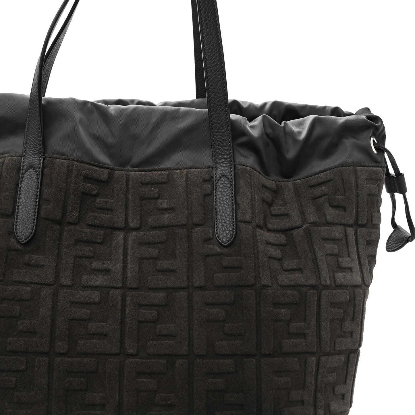 Suede FF Large Drawstring Tote Grey