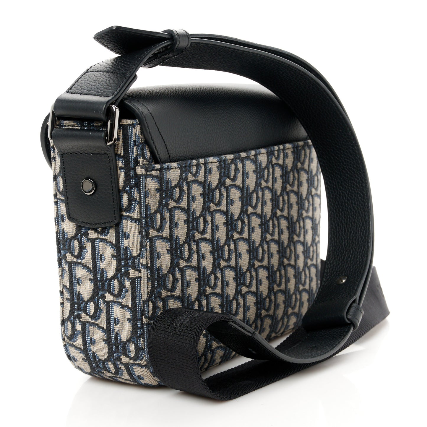 Oblique Jacquard Grained Calfskin Small Saddle Messenger Bag Beige Black