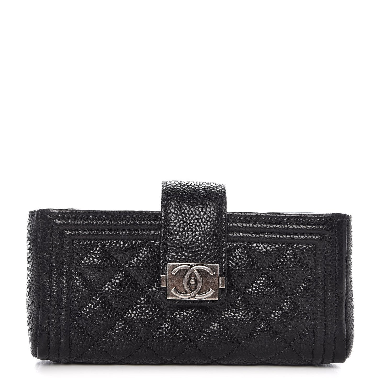 Caviar Quilted Mini Boy Phone Holder Clutch Black