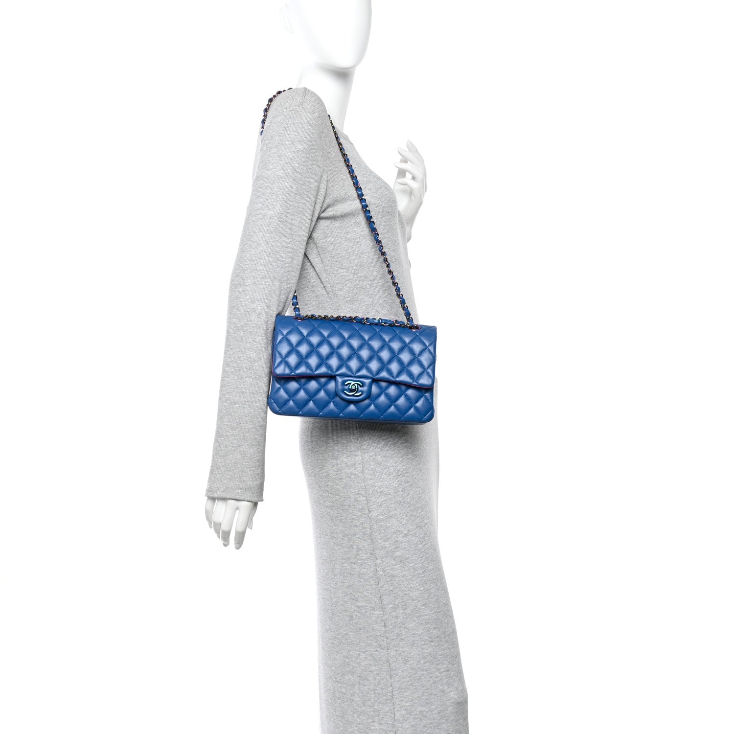 Chanel Lambskin Quilted Medium Double Flap Blue Pink 2 of 10