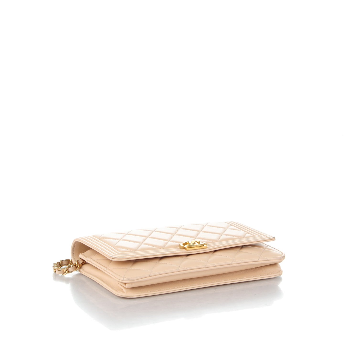 Lambskin Quilted Boy Wallet On Chain WOC Beige