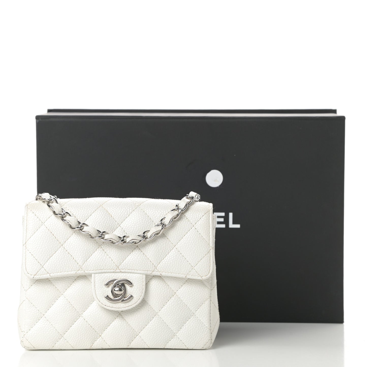 Caviar Quilted Mini Square Flap White