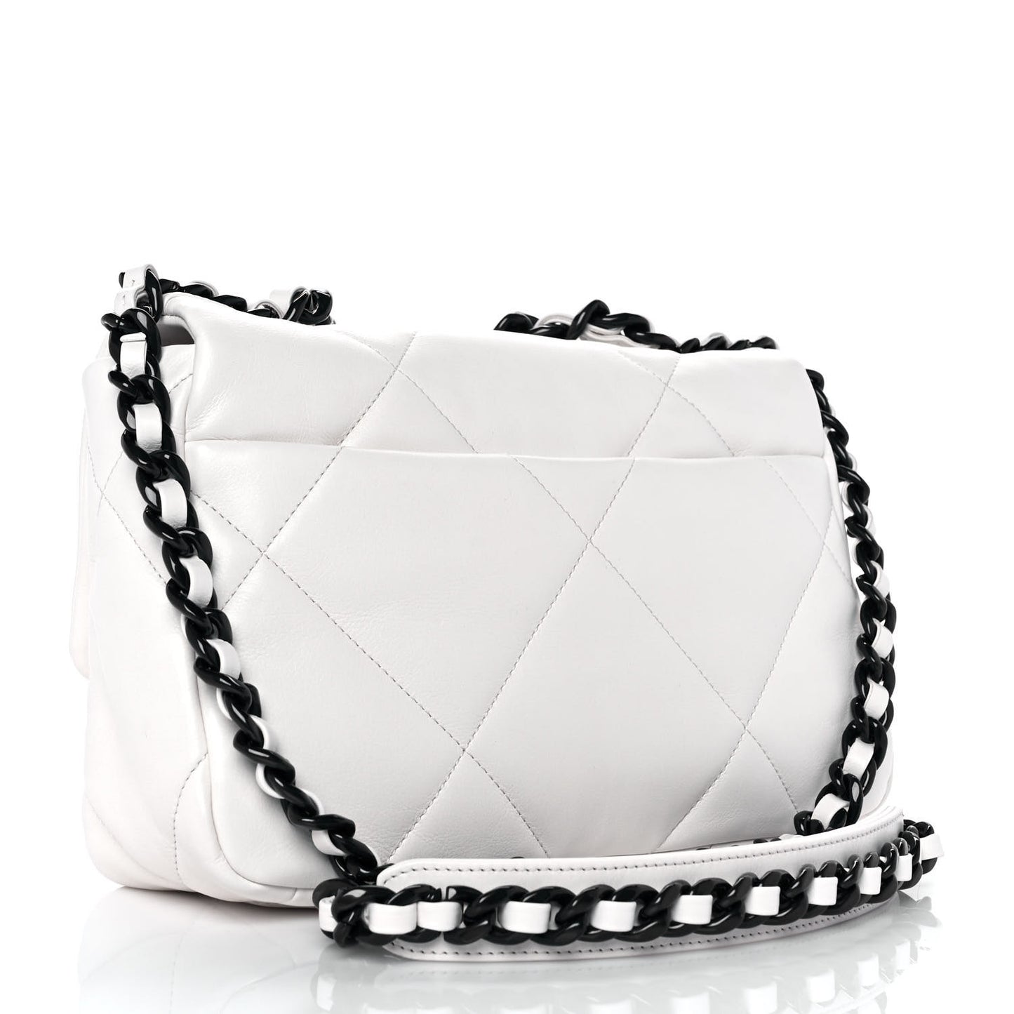 Glossy Calfskin Quilted Medium Chanel 19 Flap White Black