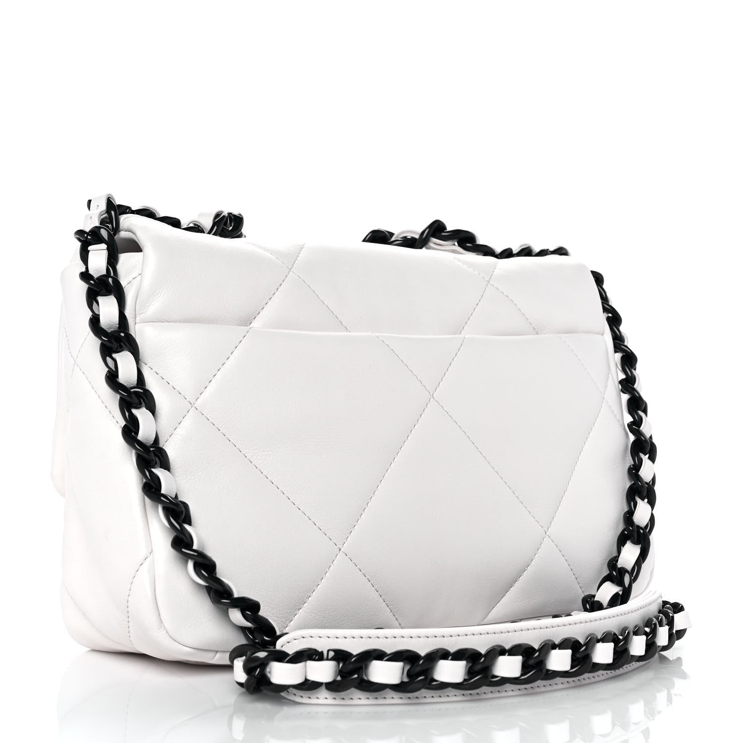 Chanel Glossy Calfskin Quilted Medium Chanel 19 Flap White Black 3 of 10