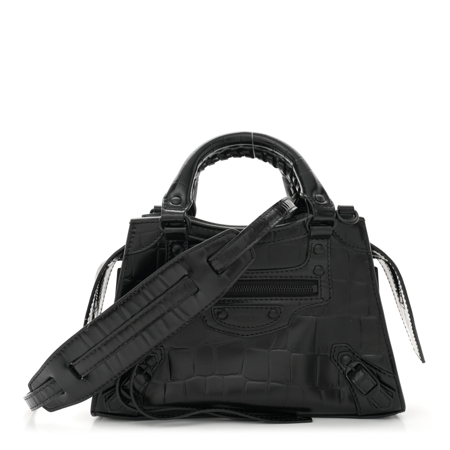 Balenciaga Semi Shiny Calfskin Crocodile Embossed Neo Classic Black Hardware Mini City Black 1 of 12