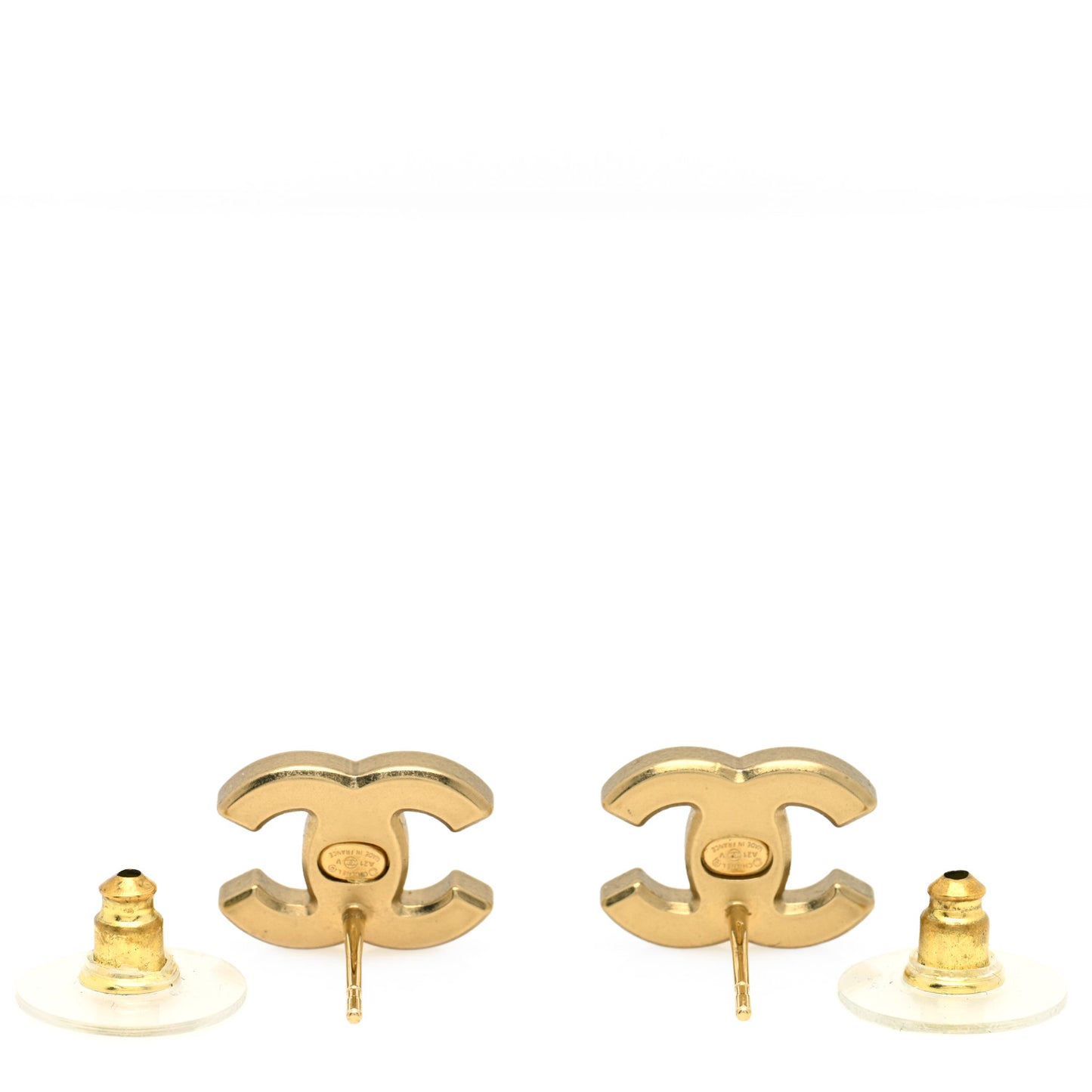 Matte Metal Crystal CC Earrings Gold