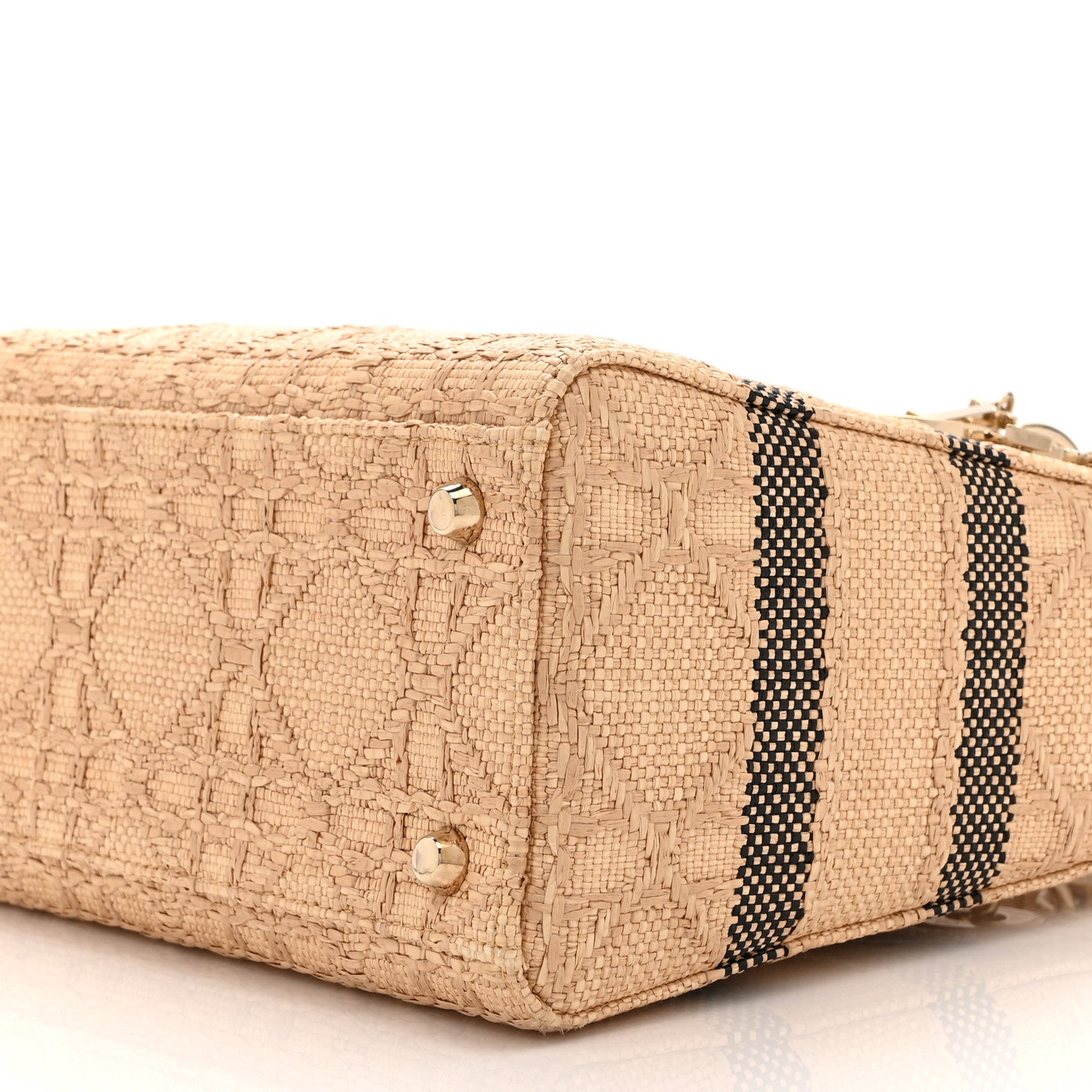 Christian Dior Raffia Woven Cannage Embroidered Medium Lady D-Lite