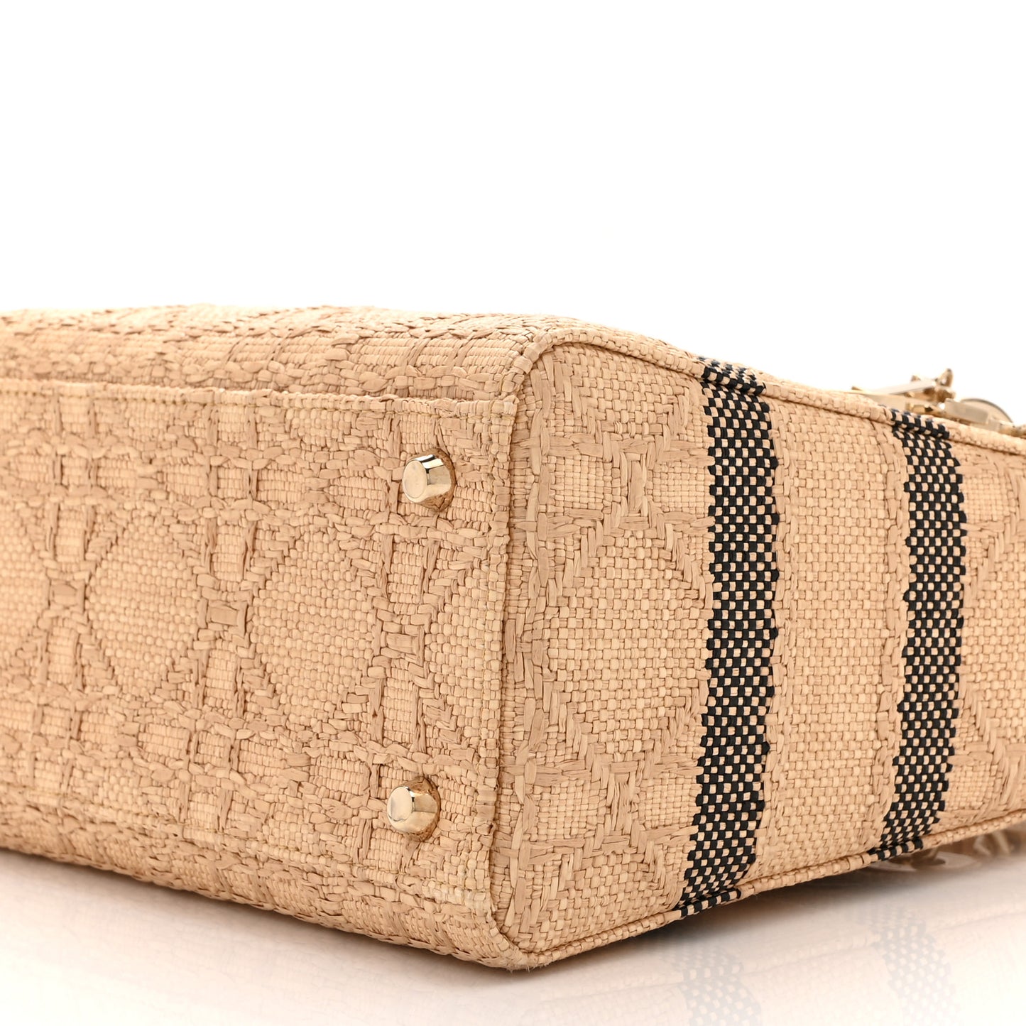 Raffia Woven Cannage Embroidered Medium Lady D-Lite Natural Black