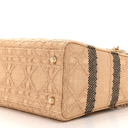 Christian Dior Raffia Woven Cannage Embroidered Medium Lady D-Lite Natural Black 10 of 10