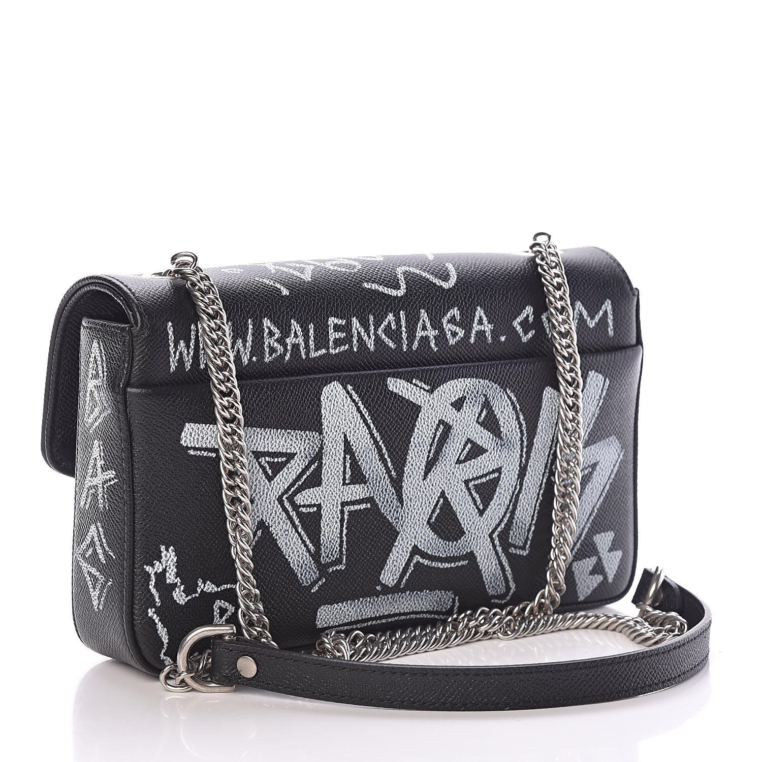Balenciaga Calfskin Graffiti BB Chain Wallet Black White 3 of 10