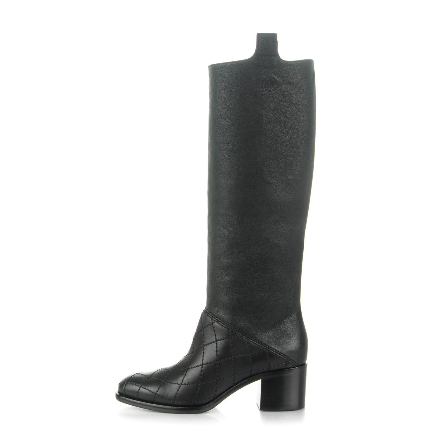 Chanel Calfskin Quilted Riding Boots 38.5 Black 1 of 8