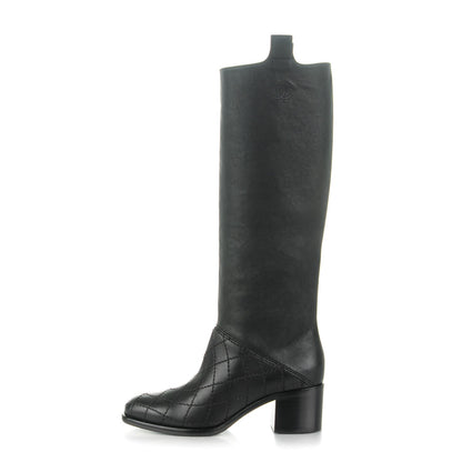 Chanel Calfskin Quilted Riding Boots 38.5 Black 1 of 8