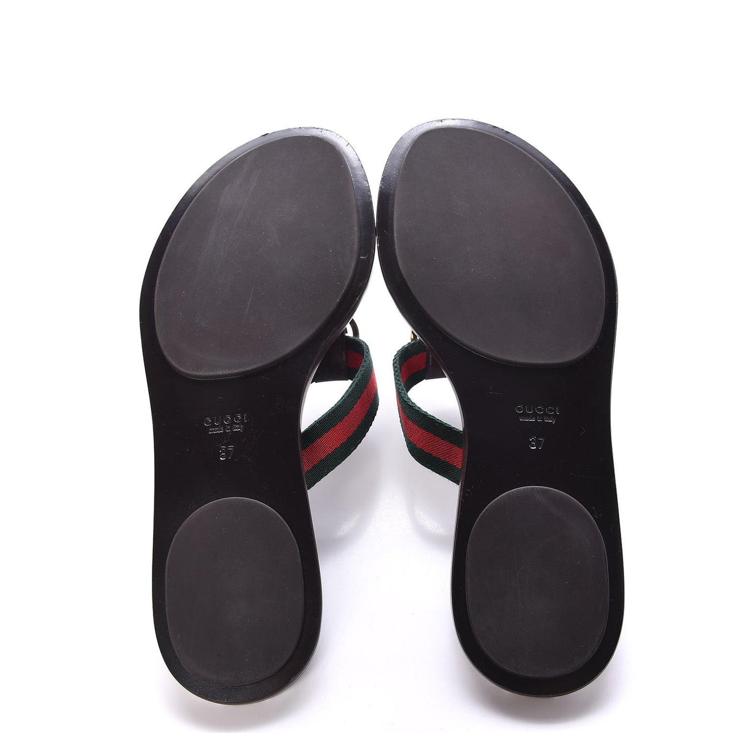 Nylon Calfskin Web GG Monogram Womens Thong Sandals 37 Green Red Cocoa