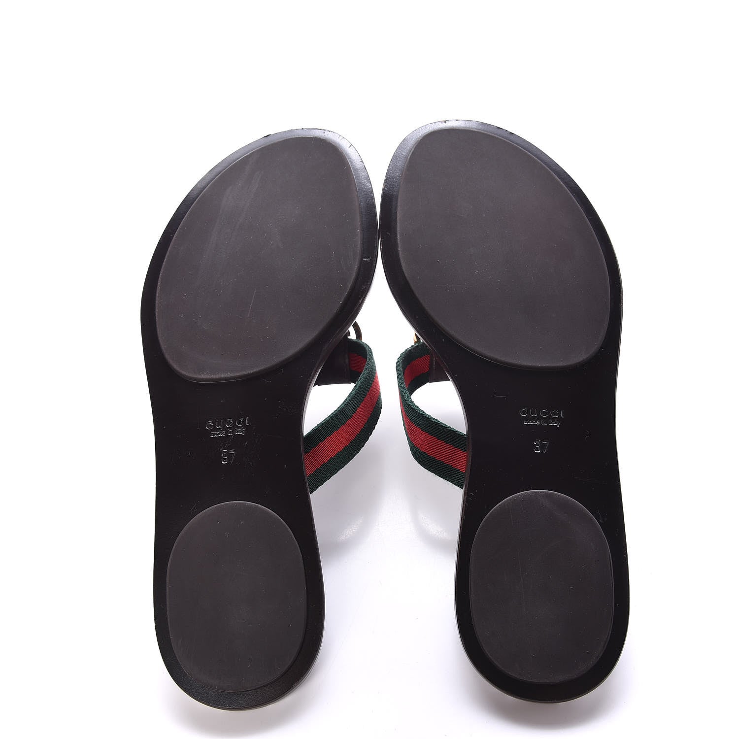 Gucci Nylon Calfskin Web GG Monogram Womens Thong Sandals 37 Green Red Cocoa 7 of 10