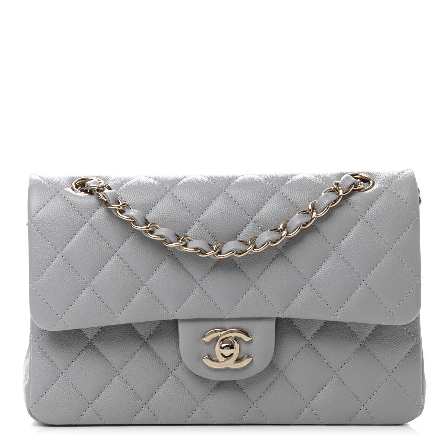 Caviar Quilted Small Double Flap Grey