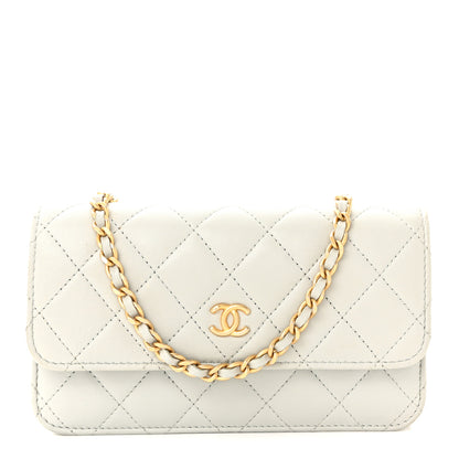 Chanel Lambskin Pearl Crush Quilted Flap Phone Holder With Chain Light Grey 1 of 12