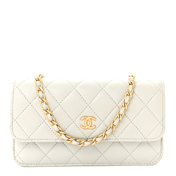 Chanel Lambskin Pearl Crush Quilted Flap Phone Holder With Chain