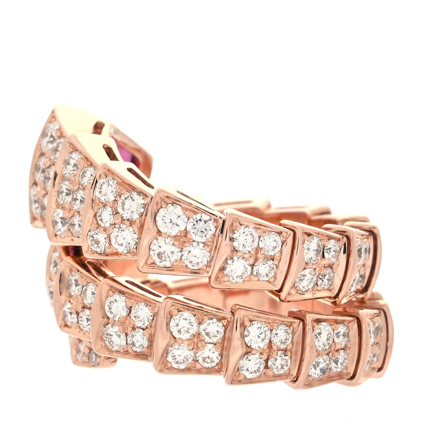 18K Rose Gold Diamond Rubellite Serpenti Viper Pave Ring M