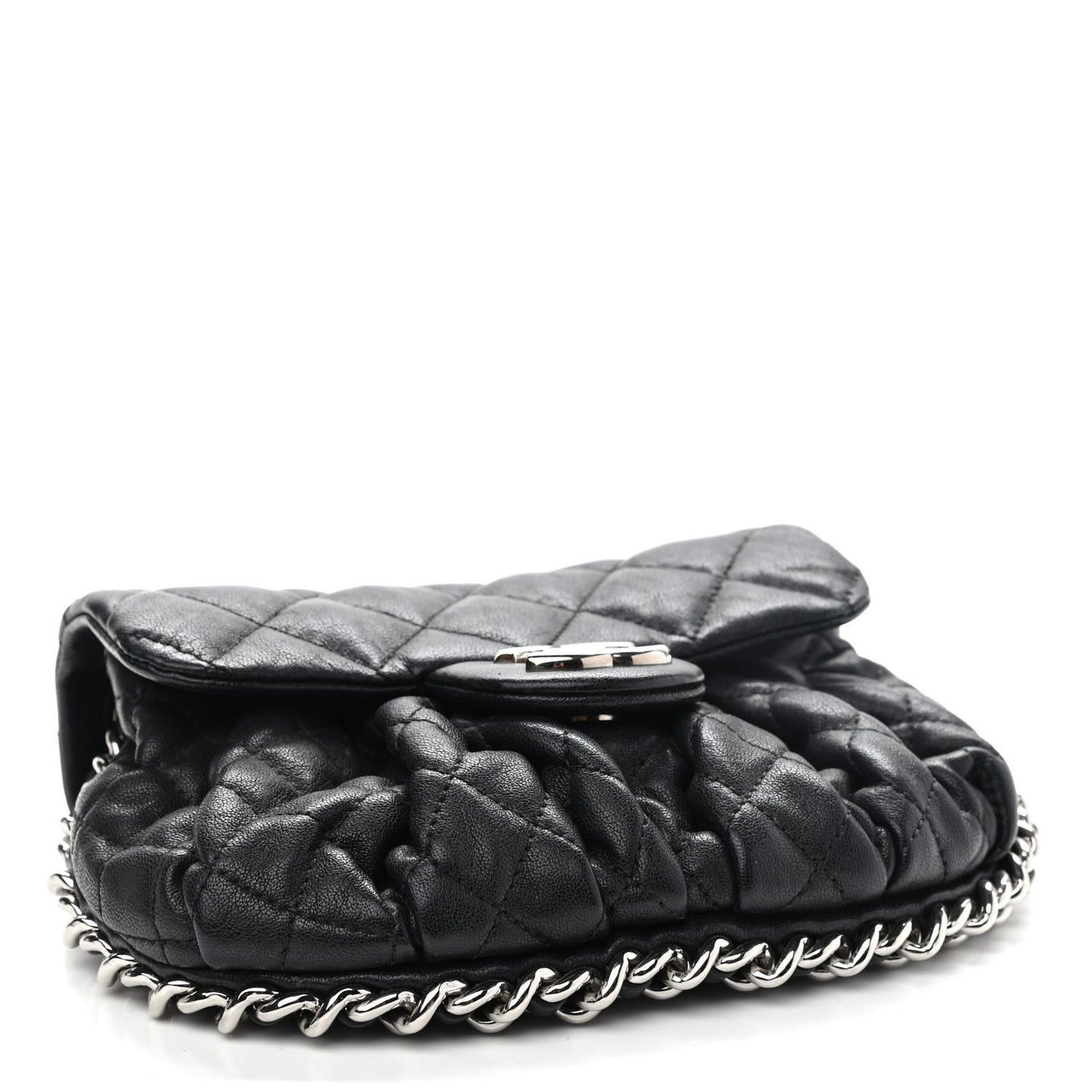 Washed Lambskin Quilted Mini Chain Around Flap Black