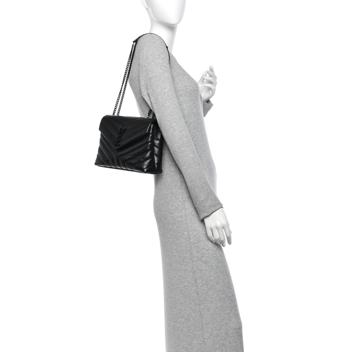 Calfskin Y Quilted Monogram Monochrome Small Loulou Chain Satchel Black