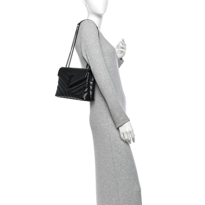 Saint Laurent Calfskin Y Quilted Monogram Monochrome Small Loulou Chain Satchel Black 2 of 10