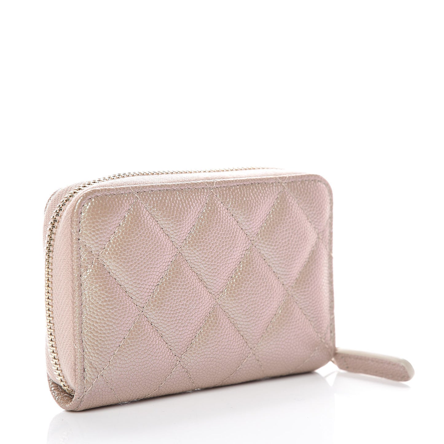 Iridescent Caviar Quilted Zip Coin Purse Beige