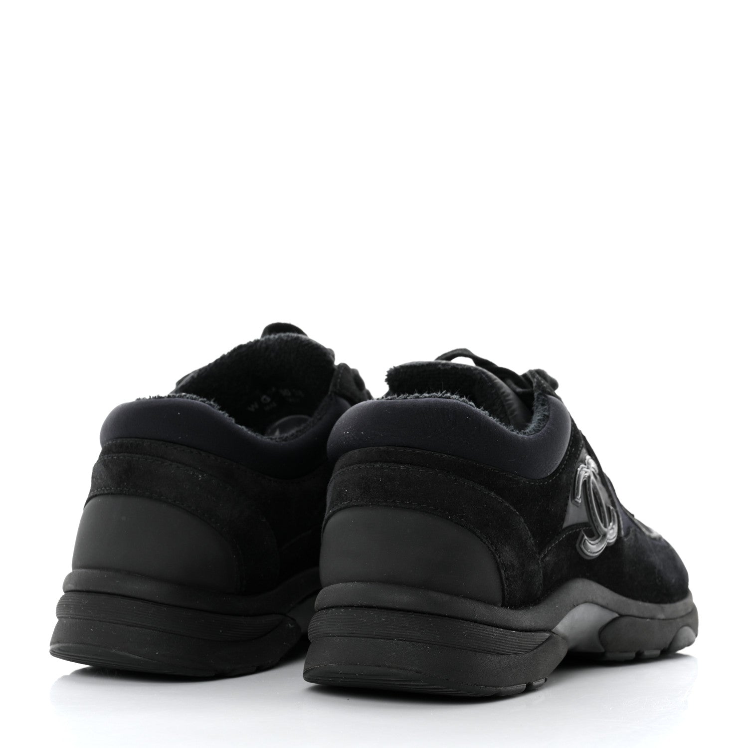 Chanel Fabric Calfskin Suede CC Sneakers 38 Black 4 of 8