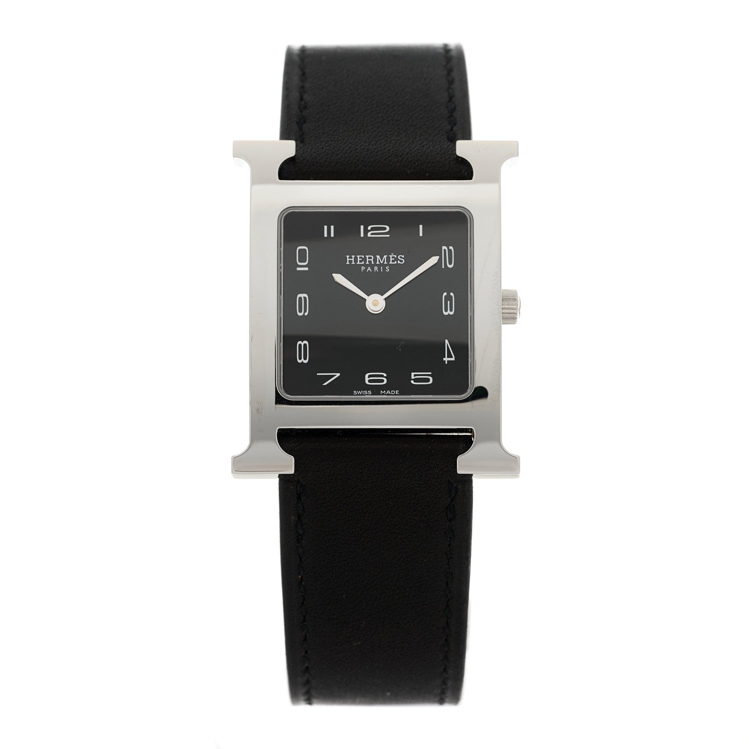 Hermes Stainless Steel Barenia 26mm Heure H Hour Quartz Watch Noir 1 of 5