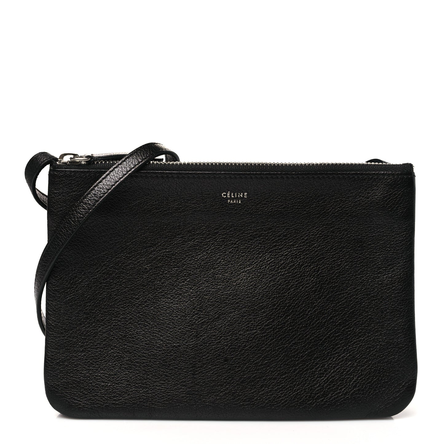 Shiny Textured Calfskin Trio Crossbody Bag Black