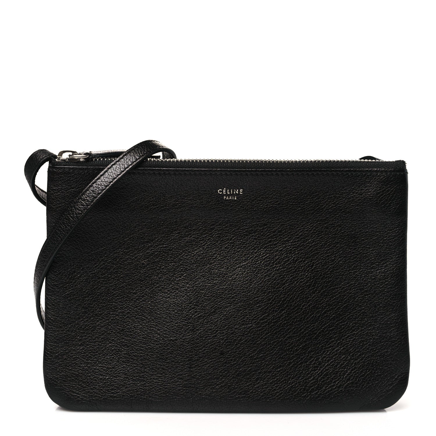 Celine Shiny Textured Calfskin Trio Crossbody Bag Black 1 of 12