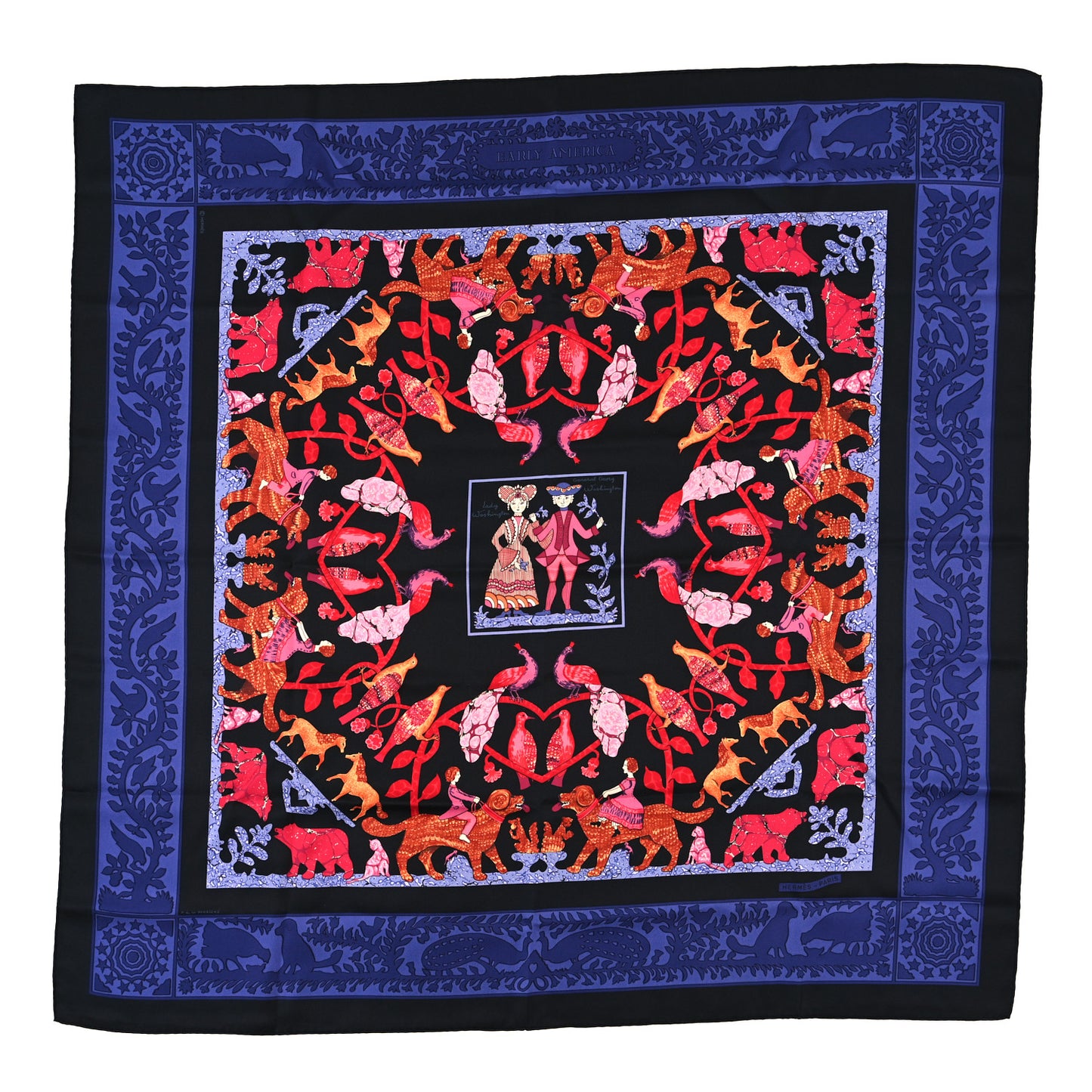 Silk Early America Scarf 90 Noir Bleu Nuit Rouge