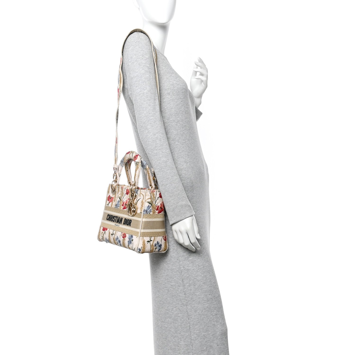 Christian Dior Canvas Embroidered Hibiscus Printed Medium Lady D-Lite Beige Multicolor 2 of 10