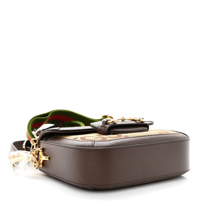 Gucci Monogram Jumbo GG Textured Dollar Calfskin Web Mini Horsebit 1955 Shoulder Bag Camel Ebony New Acero 4 of 10
