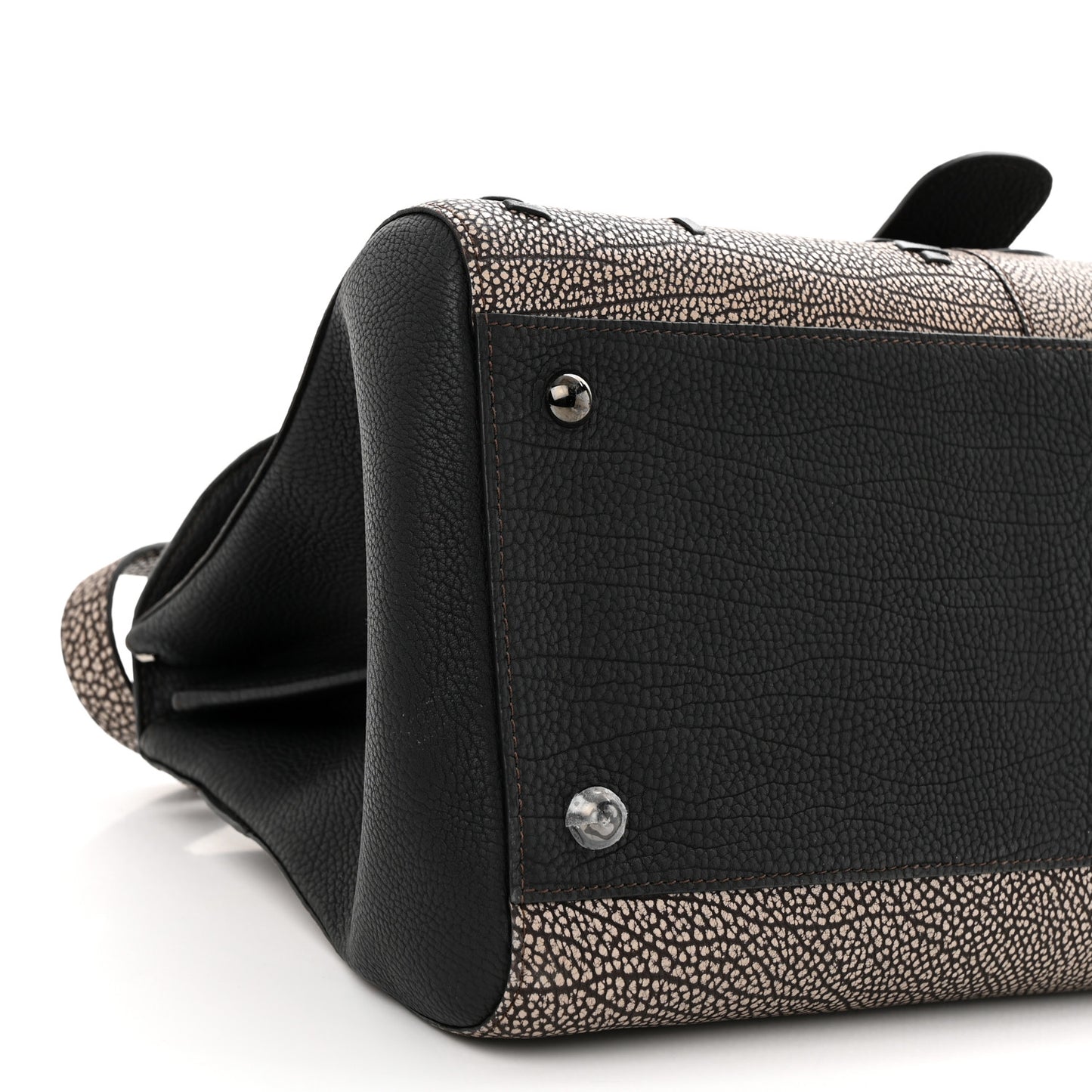 Grained Calfskin Tribal Stitch Brillant East West Satchel Ebene Ivory Black