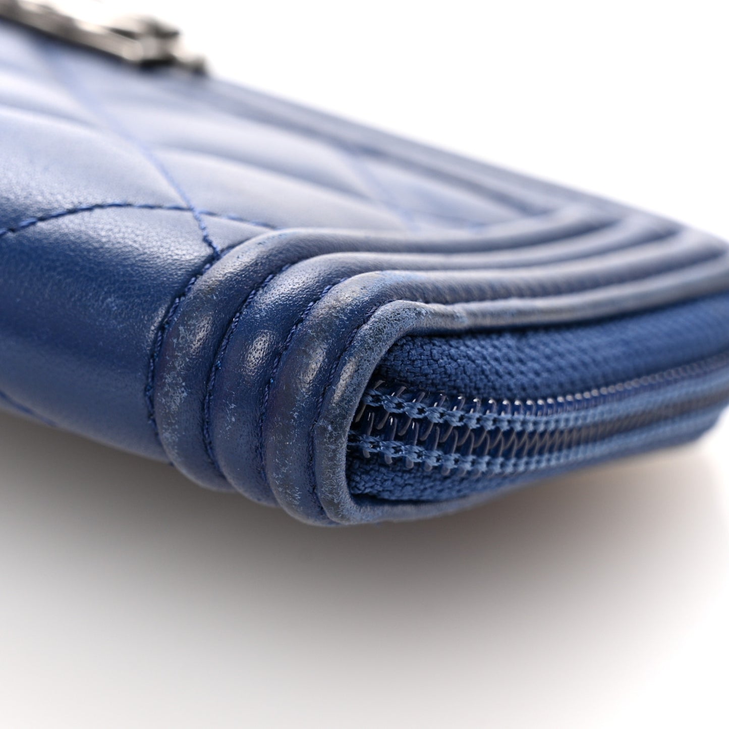 Lambskin Quilted Small Boy Zip Around Wallet Blue