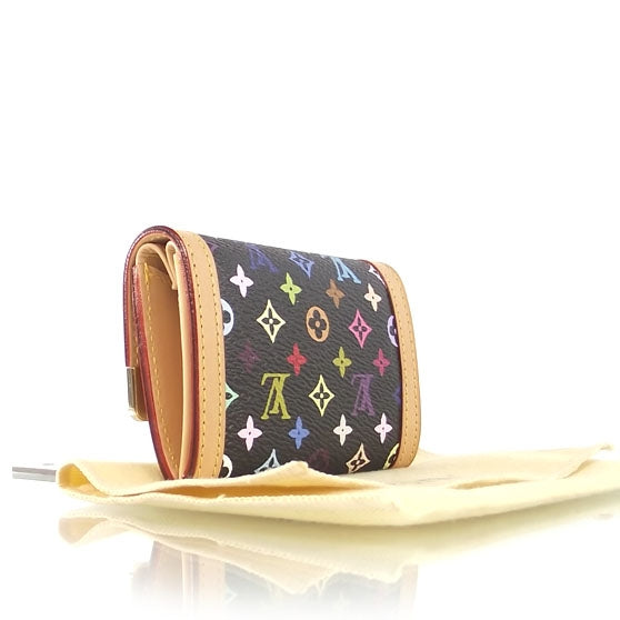 Louis Vuitton Monogram Multicolor Porte-Monnaie Plat Coin Purse Black 3 of 9