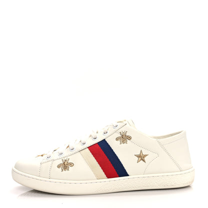 Gucci Calfskin Bee Star Embroidered Sylvie Web Ace Sneakers 39 White 1 of 14