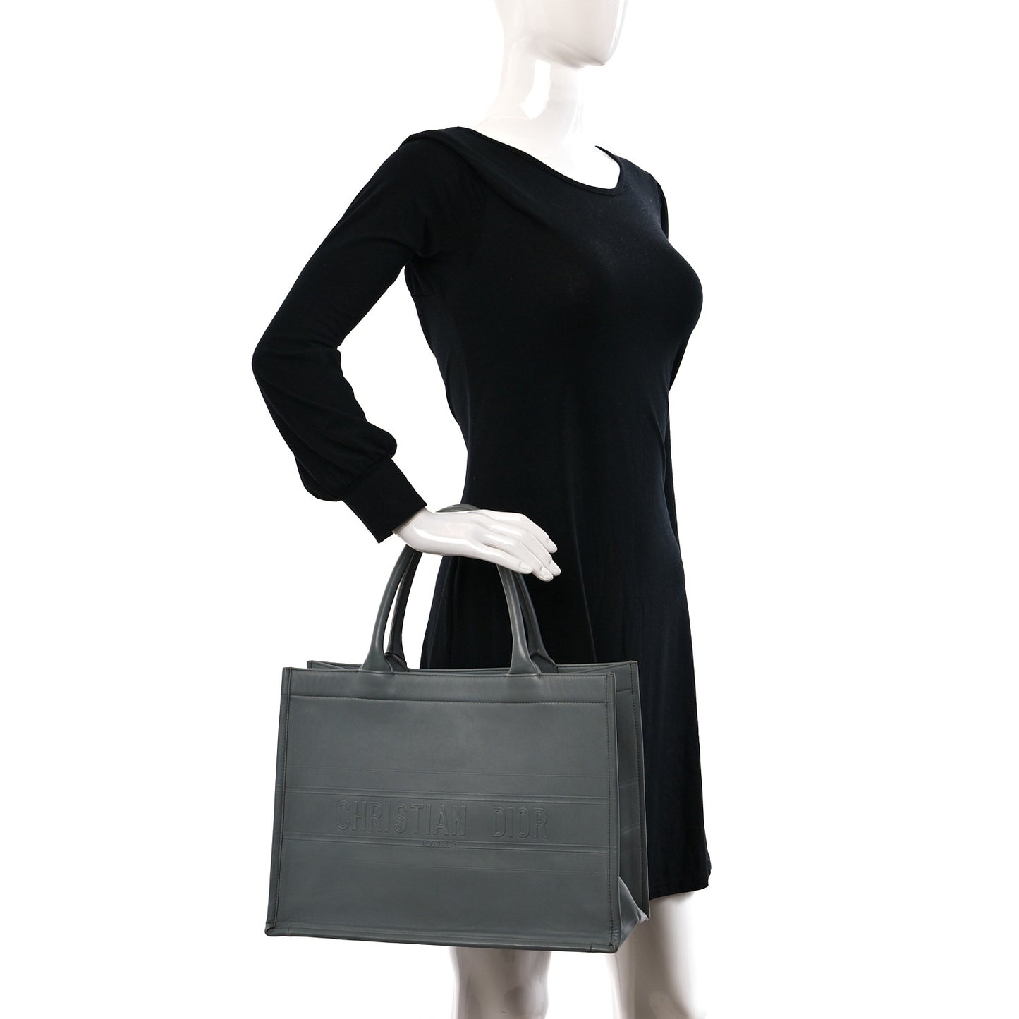 Calfskin Embossed Medium Book Tote Grey
