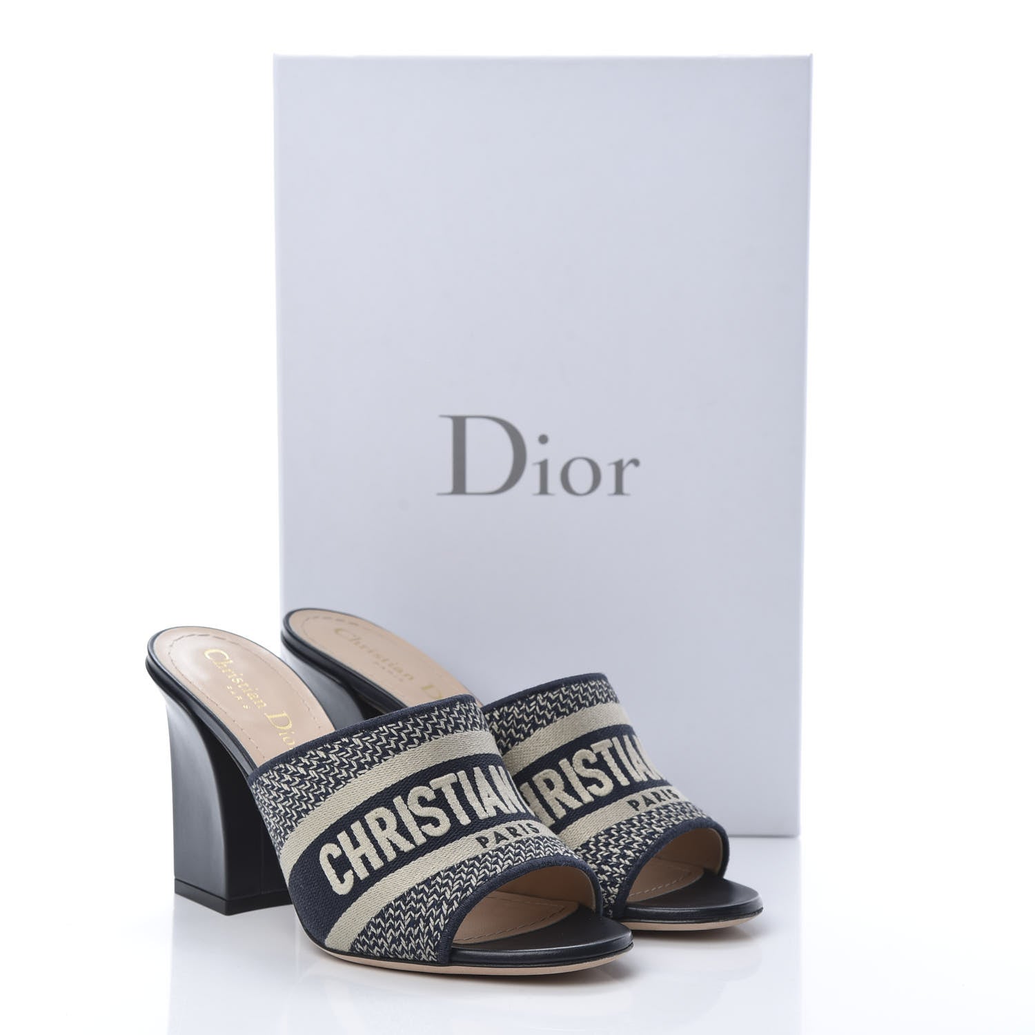 Christian Dior Cotton Embroidered D-Way Heeled Slide Sandal 37 Deep Blue 9 of 9