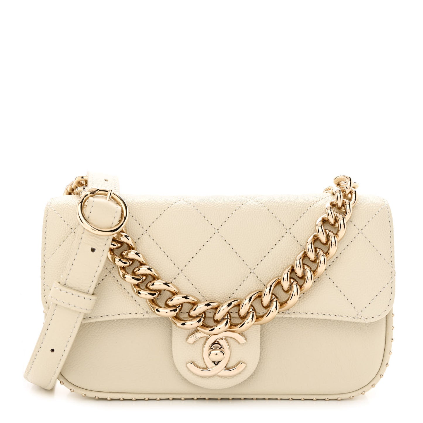 Caviar Quilted Mini Studded Flap White