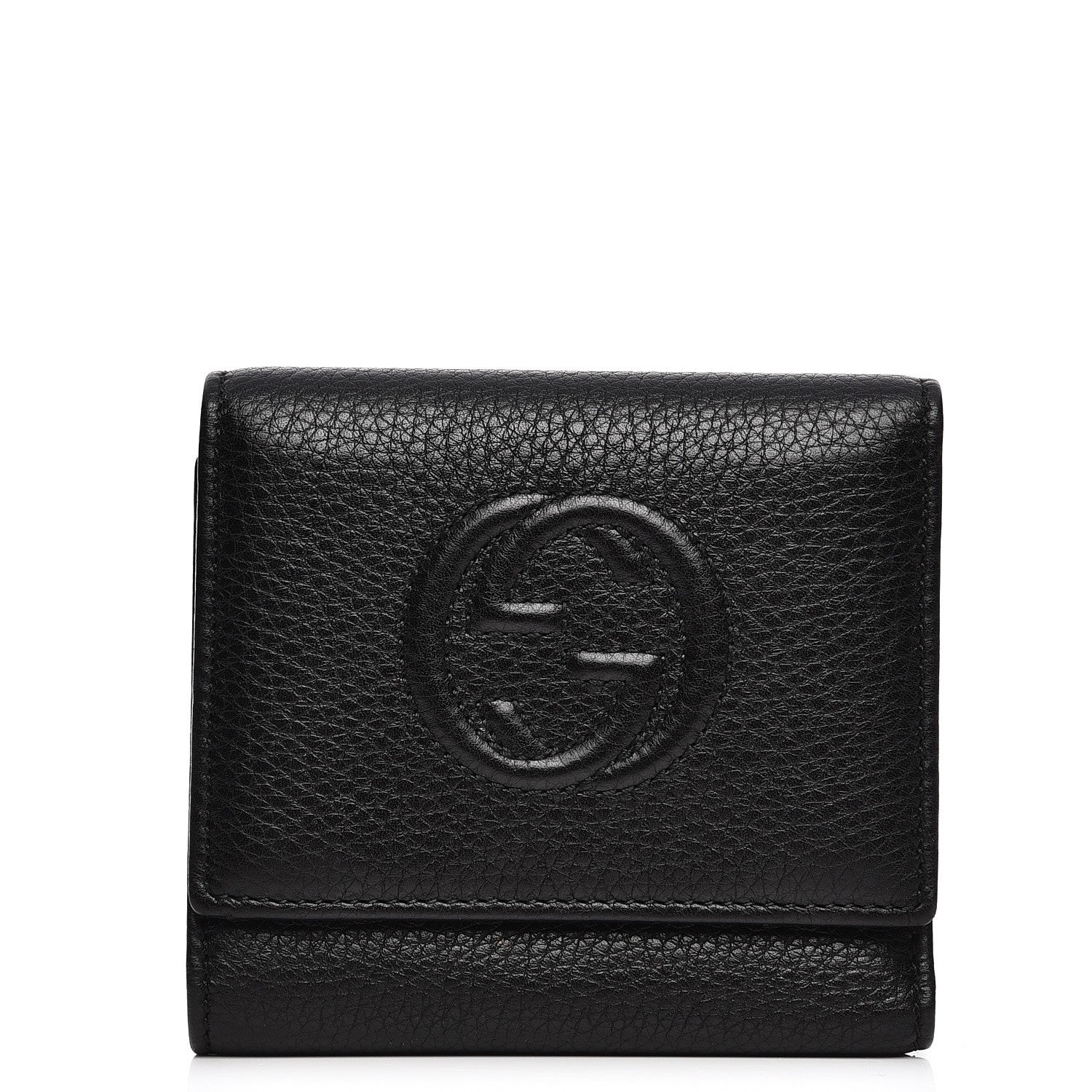 Gucci Pebbled Calfskin Soho Compact Flap Wallet Black 1 of 8