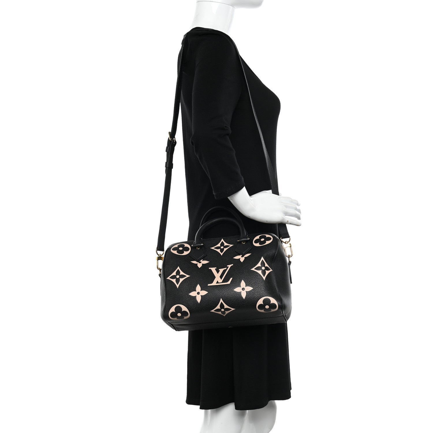 Louis Vuitton Empreinte Monogram Giant Speedy Bandouliere 25 Black Beige 2 of 11
