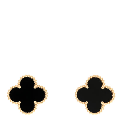 Van Cleef & Arpels 18k Yellow Gold Black Onyx Vintage Alhambra Earrings 1 of 4